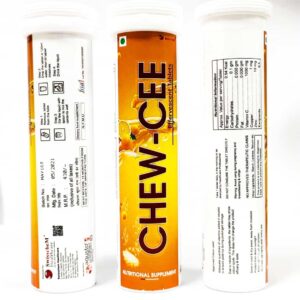 CHEW-CEE Vitamin C Effervescent Tablets – Boost Immunity & Skin Health (Orange Flavor, 20 Tablets)