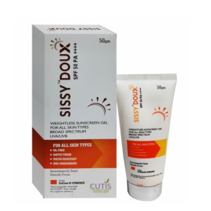 Sissy Doux Sunscreen Gel SPF 50 PA+++ – 50gm | Weightless, Matte Finish, Oil-Free
