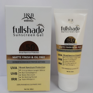 H&B Wellness Fullshade Sunscreen Gel SPF 50 | Matte Finish & Oil Free | Broad Spectrum UVA/UVB/IRR Protection | 100% Paraben & Sulphate Free | 60ml